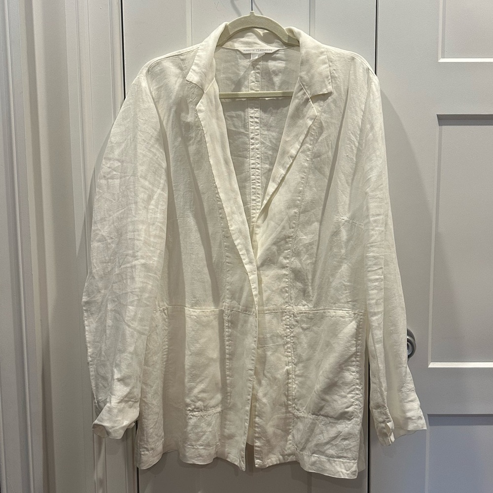 White 100% Linen Long Line Blazer